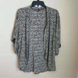 Vibe Black White Aztec Tribal Boho Flowing Kimono Swim Cover Up Jacket Robe SzS